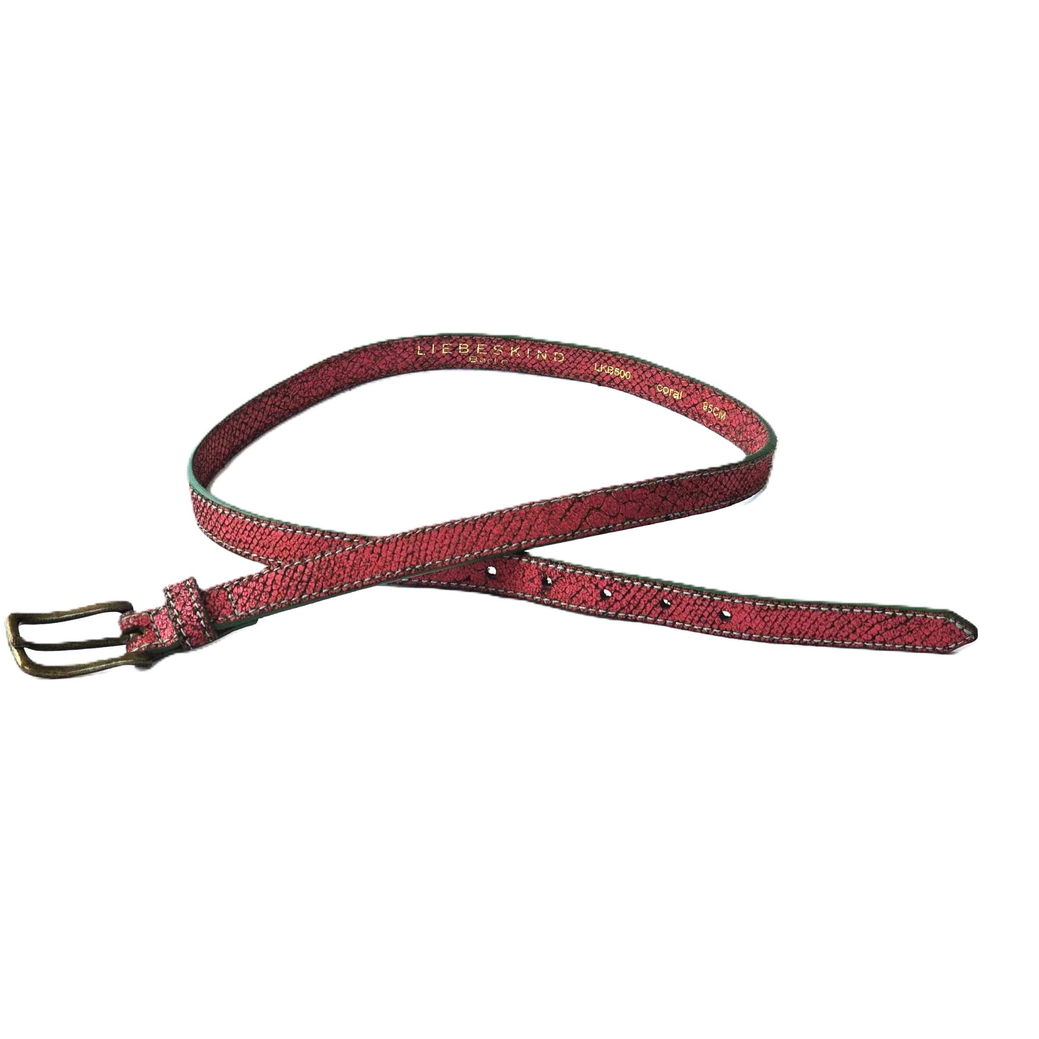 Liebeskind Berlin Coral Snake-Embossed Leather Belt Antiqued Brass Buckle 90CM Vintage Liebeskind Berlin Leather Snakeskin Belt Coral Pink  main image 3