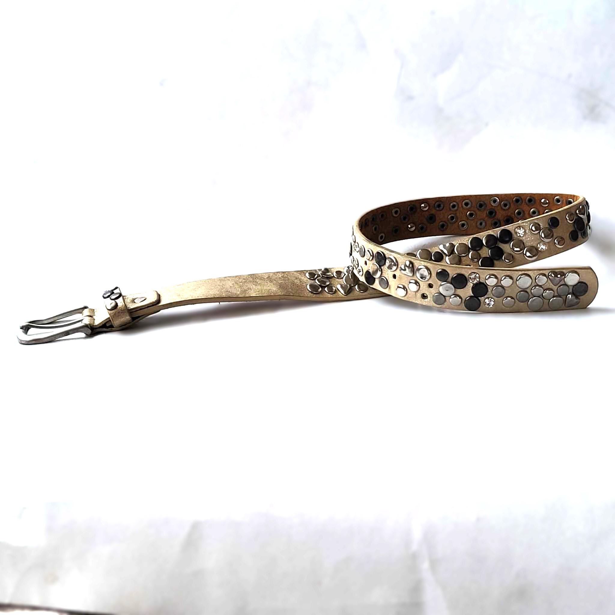 Vintage 80s/90s Forenza Studded Leather Skinny Belt Silver Western Hardware 80s 90s Black Leather Buffalo Nickel Beaded Ranger Buckle  main image 2
