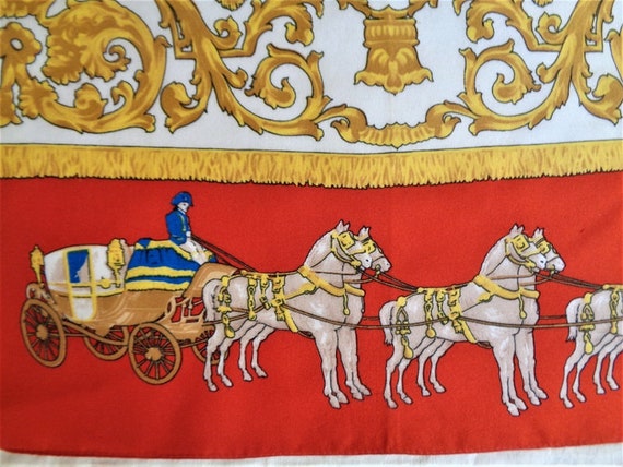 Red Gold Scarf, Horse Carriage Scarf, Baroque Hea… - image 5