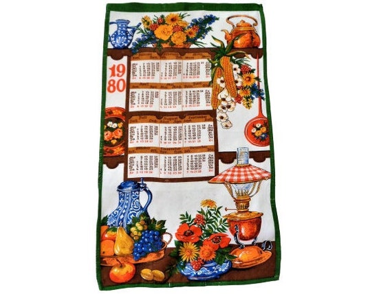 Vintage Linen Calendar 1980, Tea Towel Calendar, Cloth Kitchen calendar, Linen wall calendar, 1980 Birthday Gift
