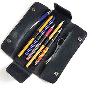Astuccio portapenne in pelle vintage anni '60, pieghevole, per materiale scolastico, porta cancelleria retrò, organizer per strumenti di scrittura per studenti e professionisti