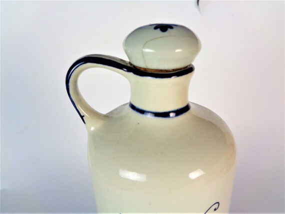 Dutch Delft Flask With Cork Stopper, Delft Blue Bottle Pottery
