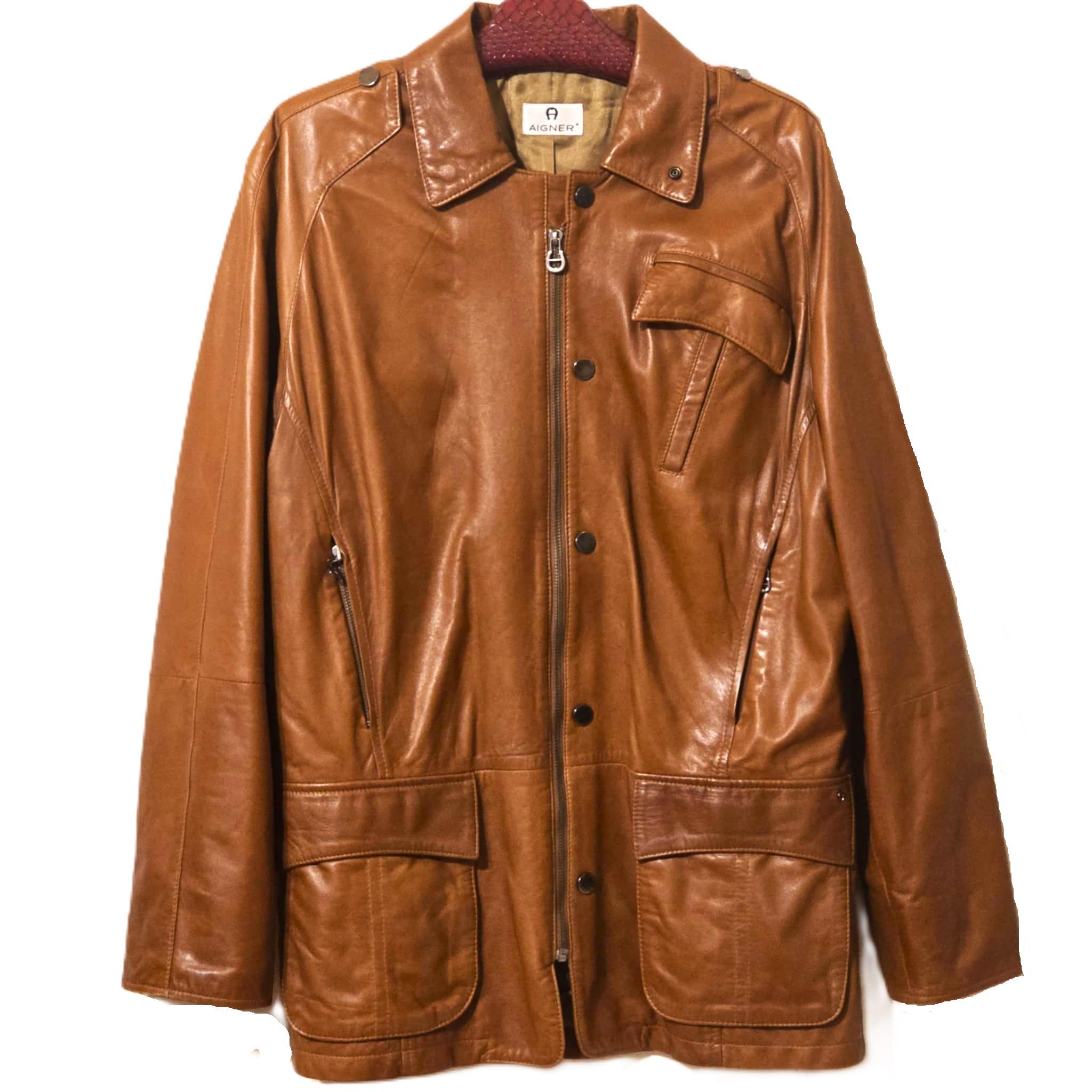 80s ETIENNE AIGNER ドイツ製 英国生地 チェック ジャケット Vintage Etienne Aigner Leather Jacket Women Size L XL Cognac Brown
