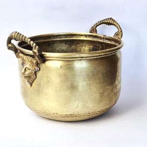 Vintage Messing Übertopf mit Löwenkopf Griffen, große Jardiniere