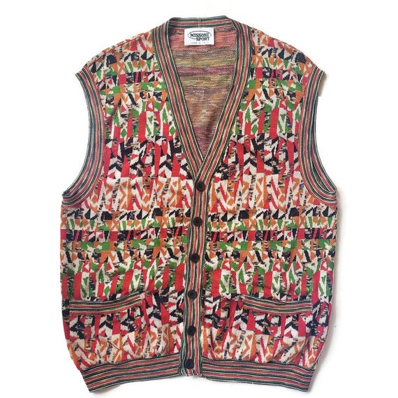 Men Knit Vest Sleeveless Cardigan Sweater MISSONI… - image 1