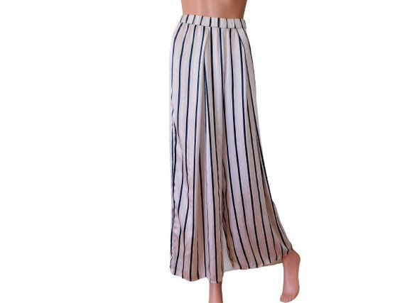 Navy Pleated High Waisted Wide Leg Palazzo Pants