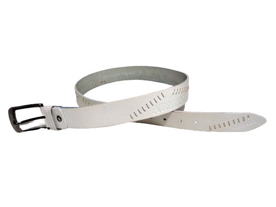 ARMANI Womens Belt, White Leather Dress Waist Belt, Vintage 