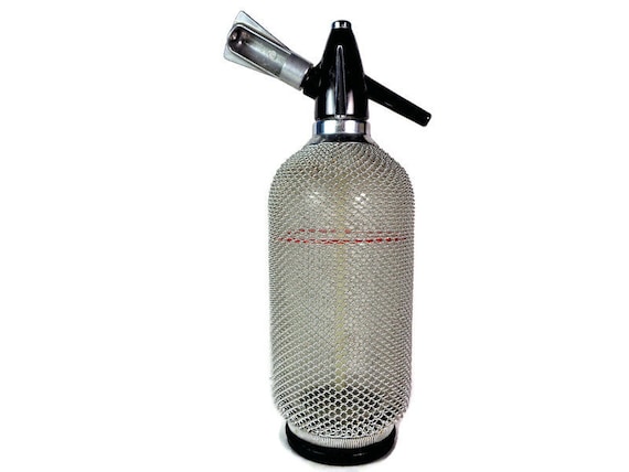 Soda Siphon Seltzer, Wire Mesh Glass Bottle Seltzer, Vintage
