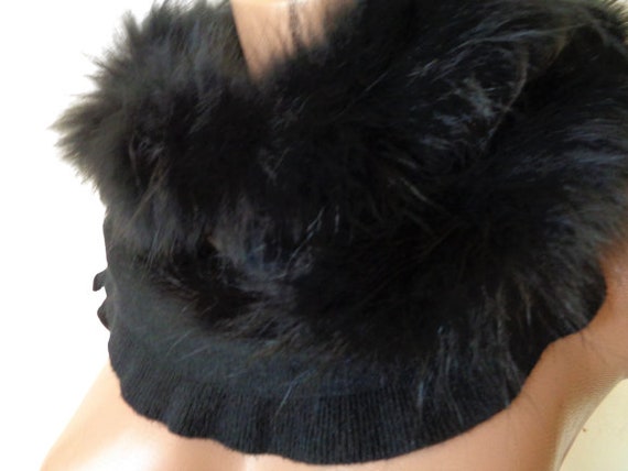 Knit Fur Scarf, Real Fox Fur Black Knitted Scarf,… - image 1