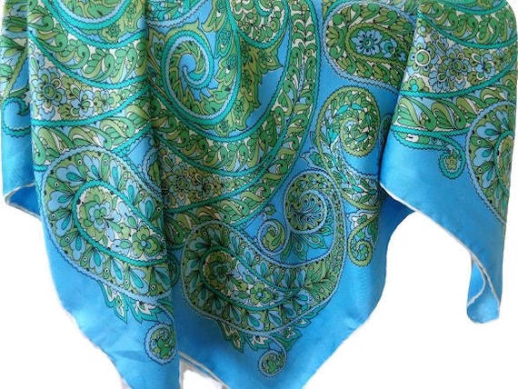 Blue Silk Scarf with Paisley Print, Baroque Head … - image 5