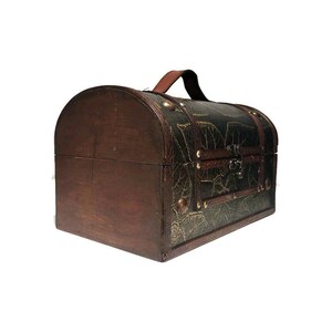 Hölzerne Schatzkiste, Leder eingewickelt, große Schmuckbox mit Klappdeckel, rustikale Holzkiste, Andenken Vintage Aufbewahrungsbox, Steampunk Bild 4