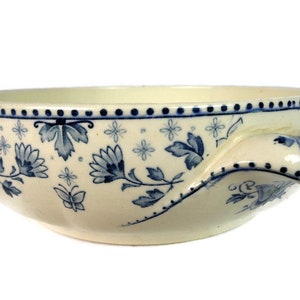 Antique 1800s Deep Bowl,  Sarreguemines France, French Faience Vegetable Bowl, Blue Transferware Dish