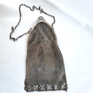 Antique Chain Mail Purse, Metal Mesh Chainmail Purse, Victorian Evening bag, alpacca mesh purse Art Deco Flapper Wristlet Purse