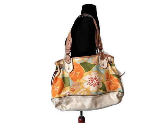Vintage Fossil Tote Bag Floral Canvas 