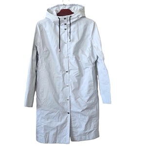 Vintage White Raincoat Ilse jacobsen Denmark Ribber Cotton Polyester Coated Rain Slicker Jacket Waterproof Windproof Coat for Wet Weather