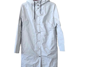 Vintage White Raincoat Ilse jacobsen Denmark Ribber Cotton Polyester Coated Rain Slicker Jacket Waterproof Windproof Coat for Wet Weather