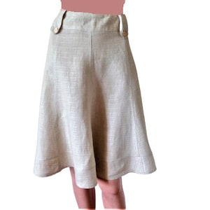 Vintage Linen Skirt with Pockets, Natural Linen Short Skirt, Flared High Waisted Skirt, XL