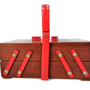 Pequeña caja de costura de madera, almacenamiento de suministros de costura vintage