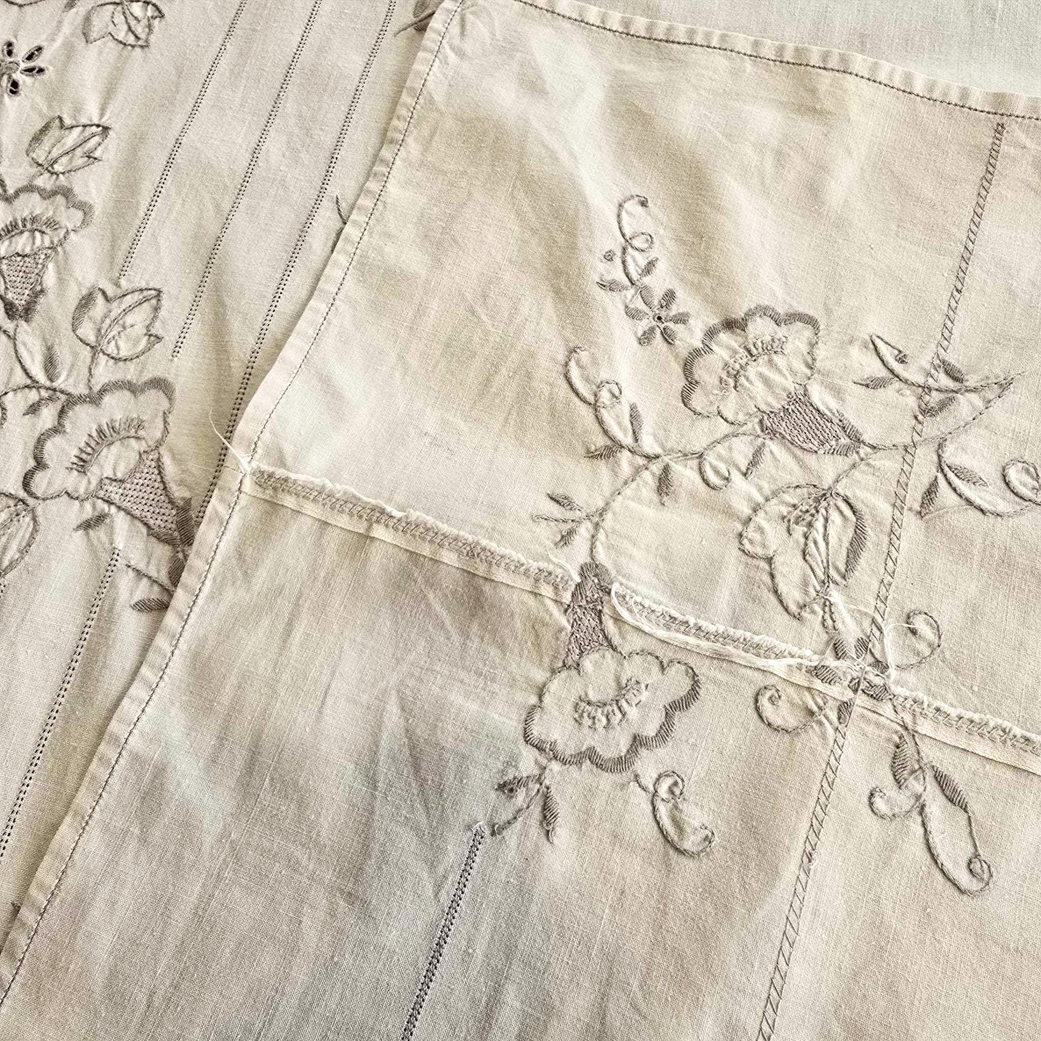 ヴィンテージ ハンド刺繍 コットン テーブルクロス マデイラスタイル 