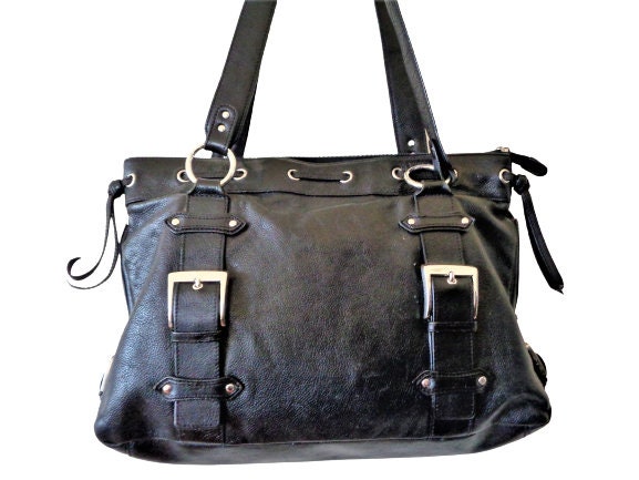 Marc Picard Shoulder Bag Leather Bag 11 3/8x10 3/16x3 1/2in Top Black