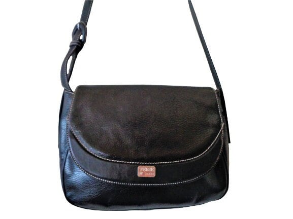 tmy8222【GIANFRANCO FERRE】レザーブリーフBAG 黒 Gianfranco Ferre Bag, Black Leather Shoulder Purse, GFF Saddle Bag