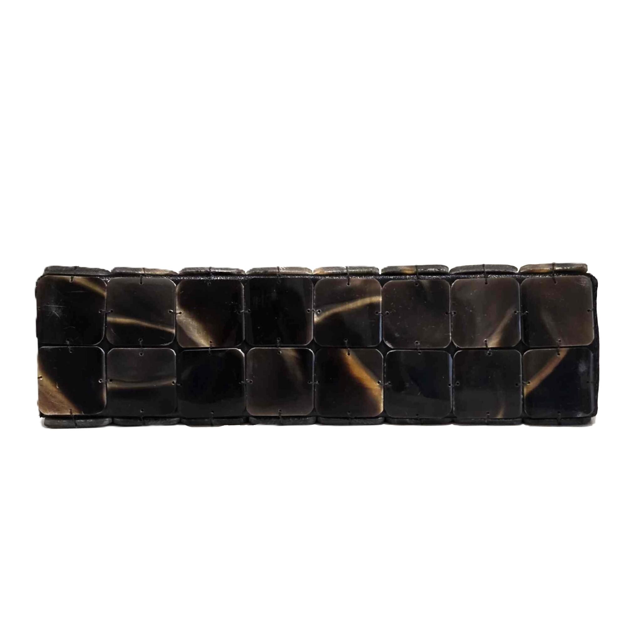 本革　伝統工芸品　染めハンドバッグ 中型　昭和レトロ Vintage 1960s Resin Horn Tortoiseshell Handbag Geometric