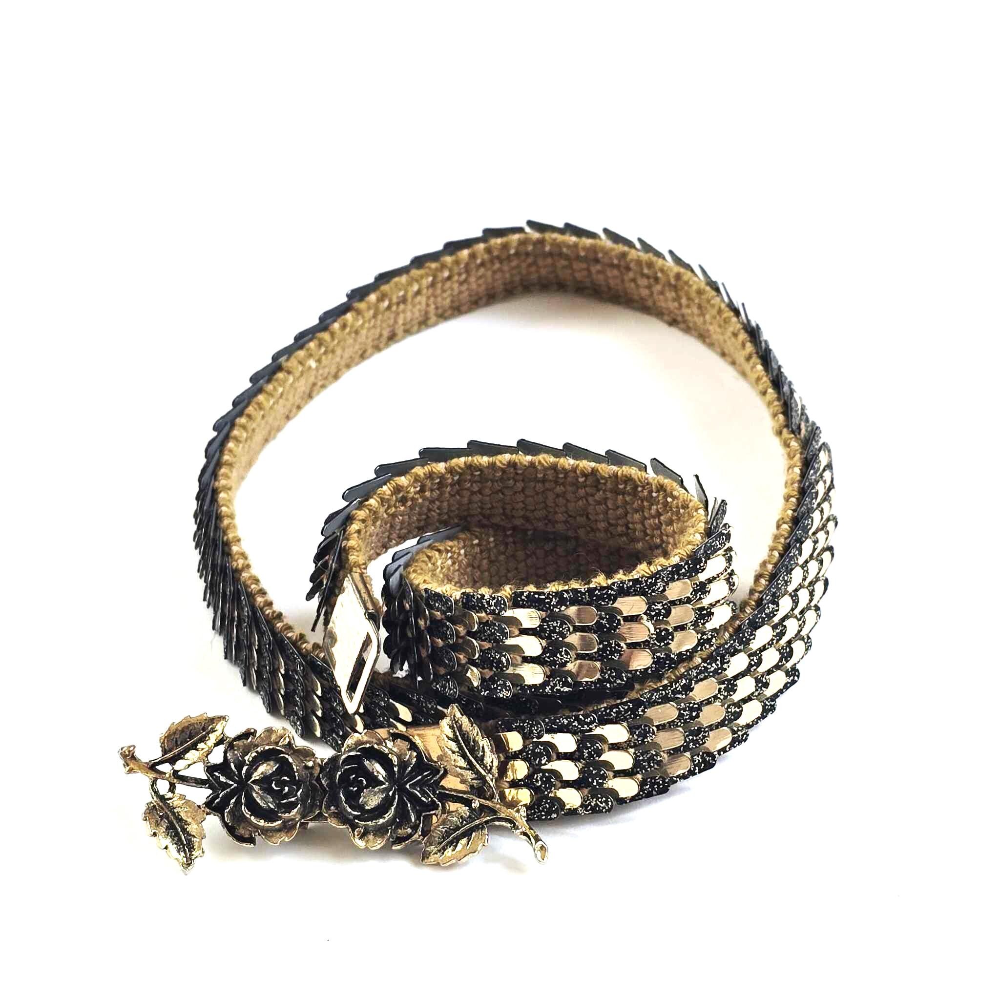 Vintage 80’s? Bronze /Antique Gold Floral Metal Waist Belt with Pearl Accents Authentic 1980s Vintage Gold Metal Waist Belt With Brass  main image 4