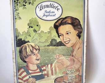 Vintage Advertising Wall Poster German Yogurt Tin Metal Plaque Sign for Bar Grocery store