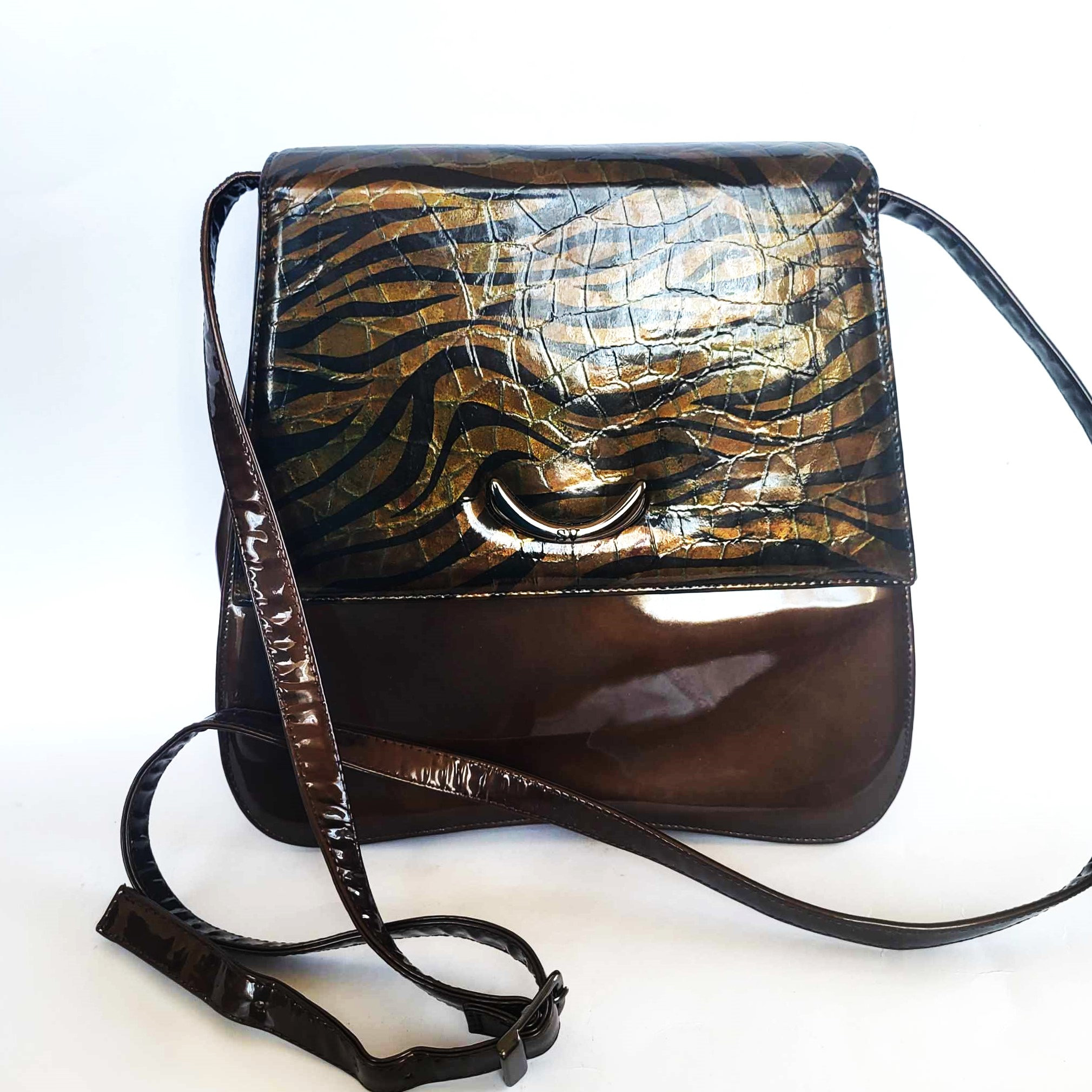 Sandro VICARI Women Handbag Animal Pattern Brown Lacquer Shoulder