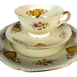 Bavarian Tea Set Trio, Tea Cup Saucer and Dessert Plate, vintage teacup set, Antique China