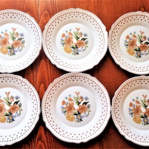French Arcopal Dinnerware Set of 6, Arc Arcopal France, Milk Glass Dinner Plates with Flowers, Arcopal Tableware
