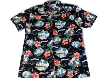 Chemise Hawaïenne Homme Kahala Islands Taille L Marron Palmier - Occasion Très Bon état