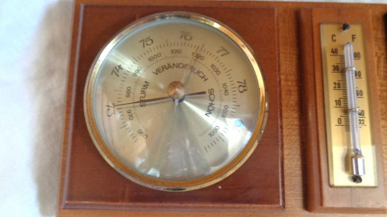 Vintage Wetterstation, Thermometer, Barometer, Hygrometer, Deutsche Wetterfühler Wandbehang Bild 5