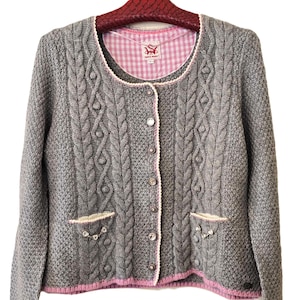 Austrian Trachten Cardigan Sweater, Spieth & Wensky, Gray Wool Blend Knit Cardigan, German Dirndl, Traditional Bavarian Cardigan