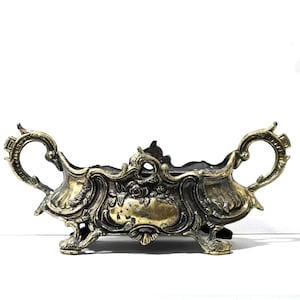 Antique Ornate Brass Jardiniere Planter Indoor Plant Pot for Floral Arrangement or Succulent Cactus
