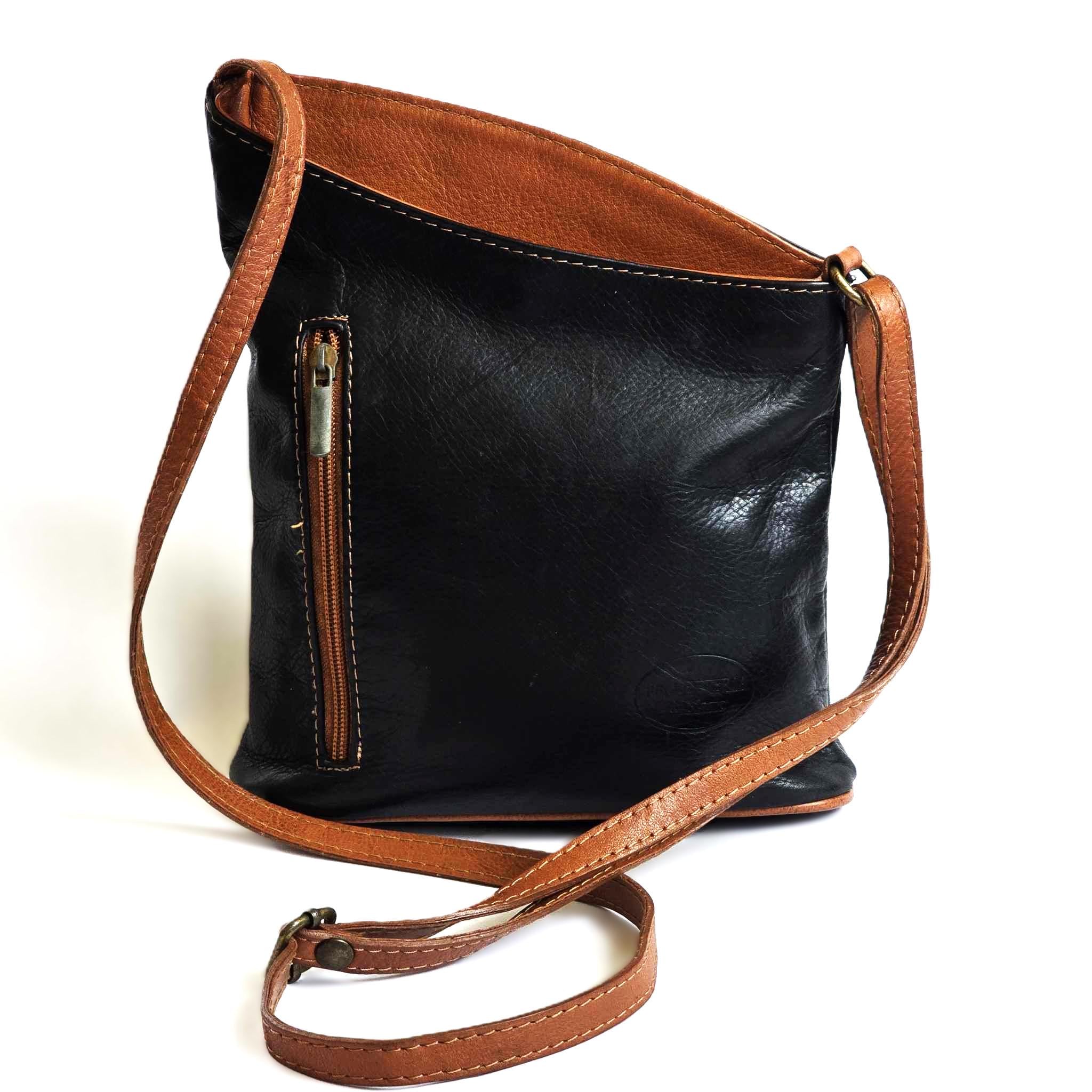 Pelletteria Di Mario Italian Leather Crossbody Bag Black Tan 
