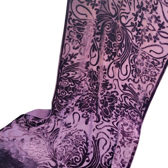 Velvet Burnout Scarf, Long Neck Scarf, Purple Fuc… - image 5
