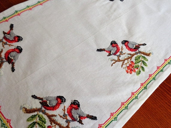 ヴィンテージ テーブルクロス クロススティッチ 鳥 - テーブル用品