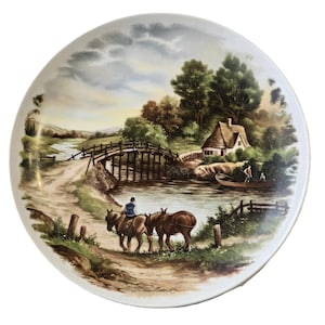 Wall Decorative Plate with Country Life Scene, Signed Painting Art, Furstenberg Porcelain West Germany