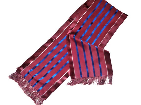 Vintage Men's Silk Scarf, Burgundy Blue Striped S… - image 5