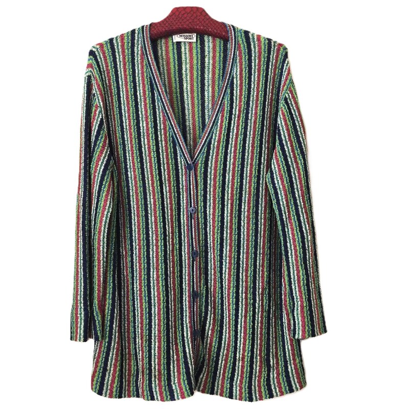 Missoni 1980s black green wool-acrylic leaf pattern open cardigan