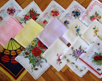 Vintage Damen Taschentücher Lot von 15, Baumwoll-Taschentücher für Damen, Taschentücher Schüttgut