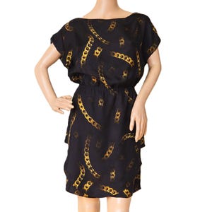 black gold chain print dress Moschino Girls Chain Print Dress in Black main image 0