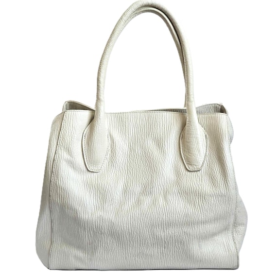 ヴィンテージ FURLA ホワイト テクスチャード加工 本革ハンドバッグ