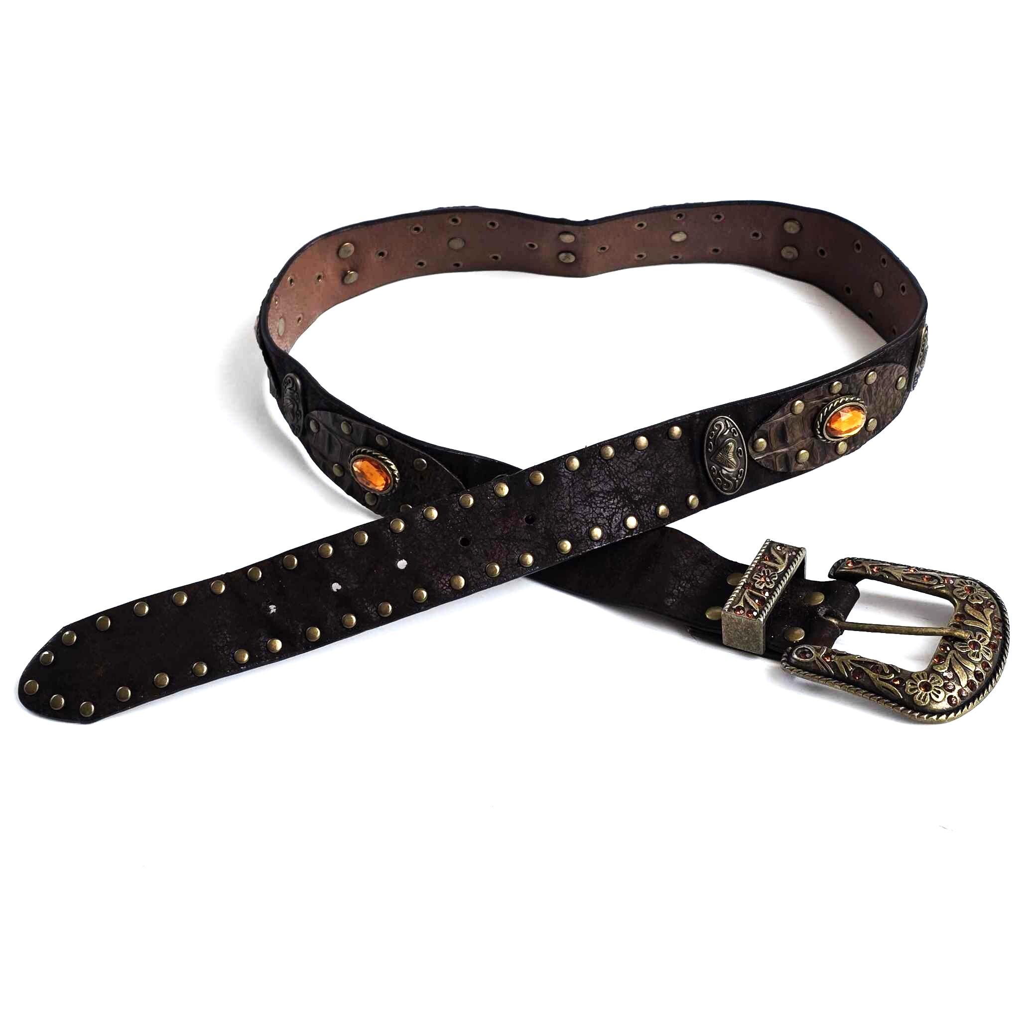 Vintage Women Brown Suede Leather Belt With Brass Buckle  display picture 1