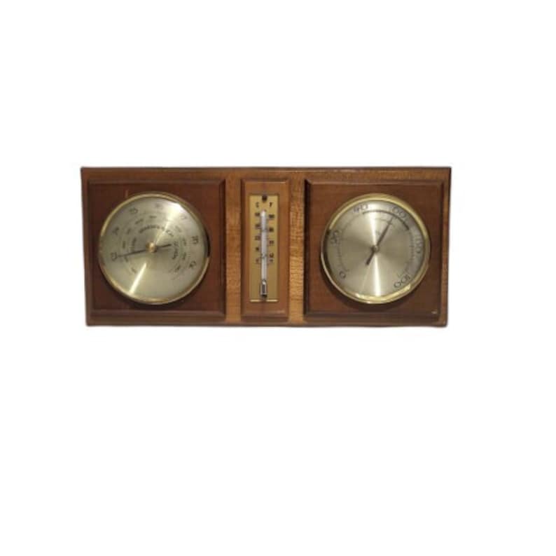 Vintage Wetterstation, Thermometer, Barometer, Hygrometer, Deutsche Wetterfühler Wandbehang Bild 1