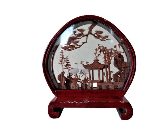 ★中国工芸品　コルク彫刻画　飾り物 ☆中国工芸品 コルク彫刻画 飾り物