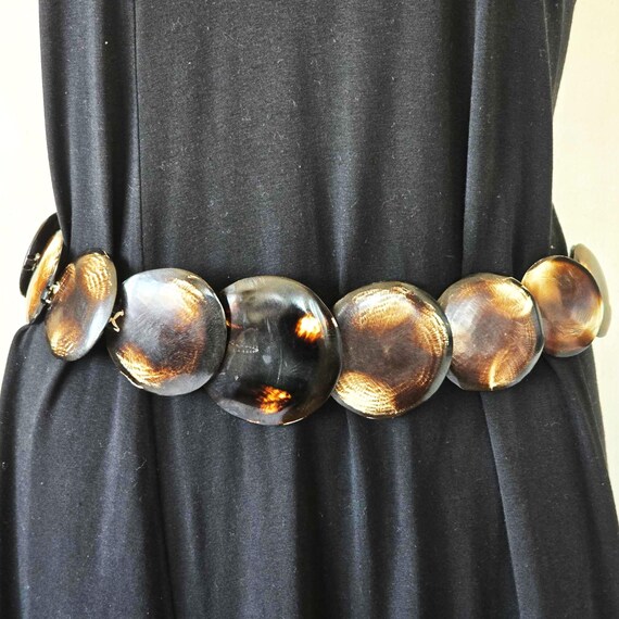Vintage Waist Belt Featuring Brown Circular Discs Coconut 