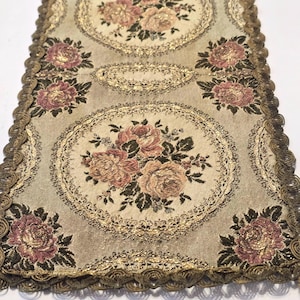 Camino de mesa vintage con diseño floral dorado, estrecho, para tocador, con brocado, para aparador, decoración cottagecore
