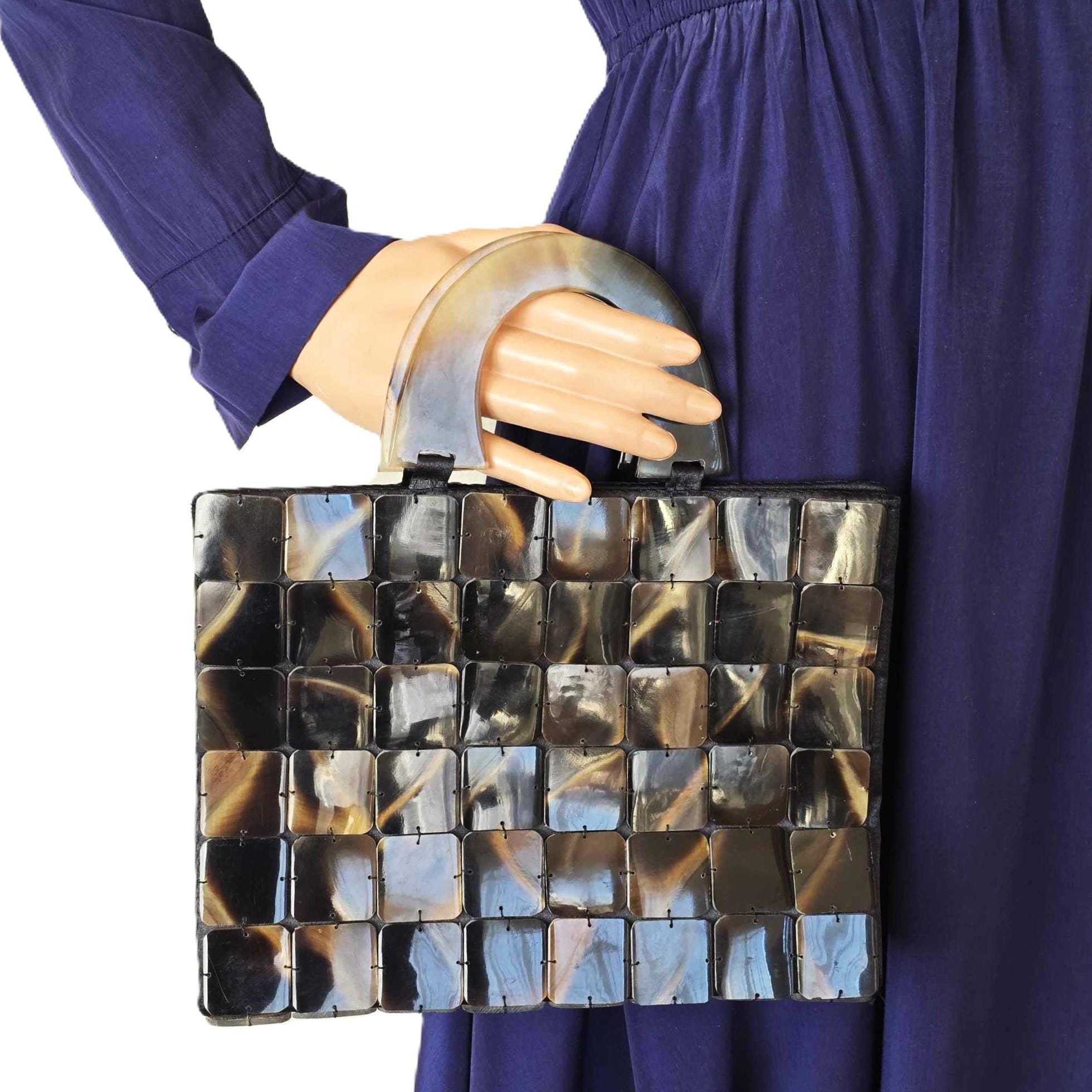 Vintage 1960s Resin Horn Tortoiseshell Handbag Geometric